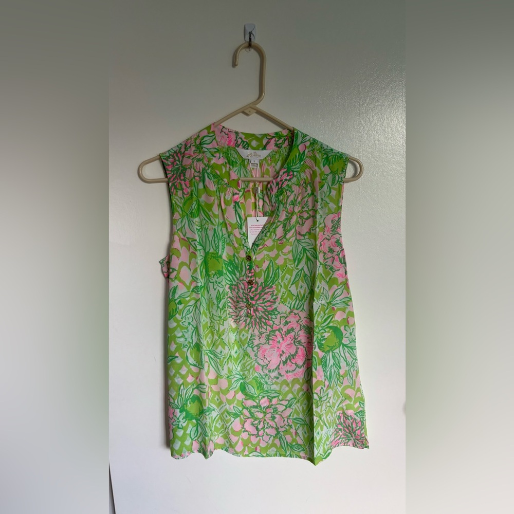 Lilly Pulitzer, Sleeveless Elsa Top in Lime Feeling Good, NWT, Size S